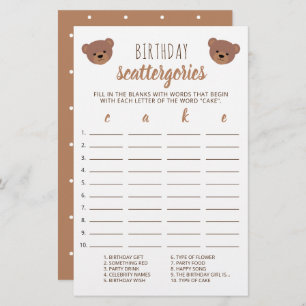 Teddy Bear Baby Birthday Cake Scattergories Game