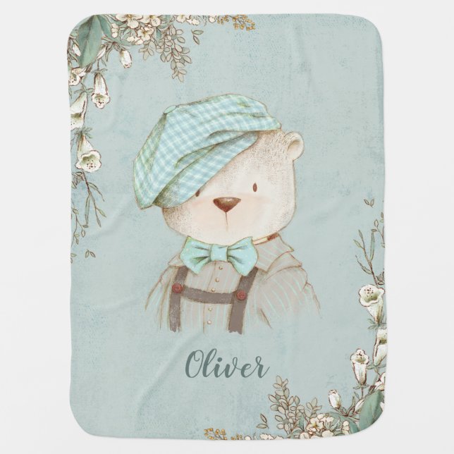 Teddy Bear Baby Blanket for Baby Boy (Front)