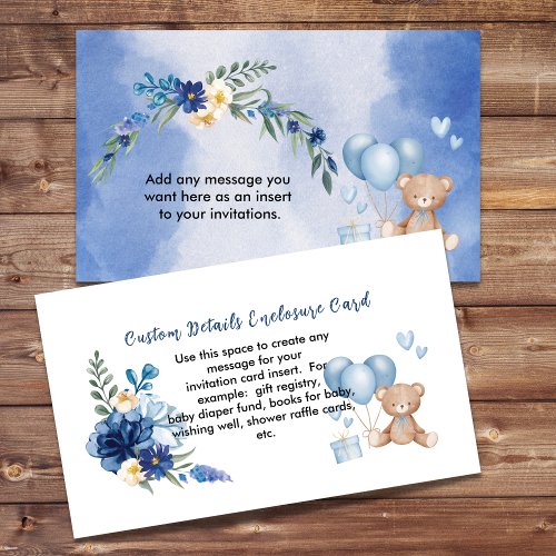 Teddy Bear Baby Blue Balloon Blank DIY  Enclosure Card
