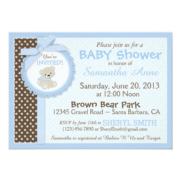 Teddy Bear Baby Boy Baby Shower Blue Invitation