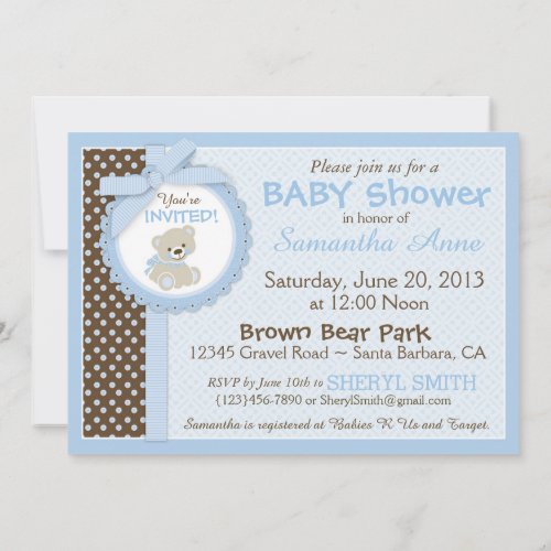 Teddy Bear Baby Boy Baby Shower Blue Invitation