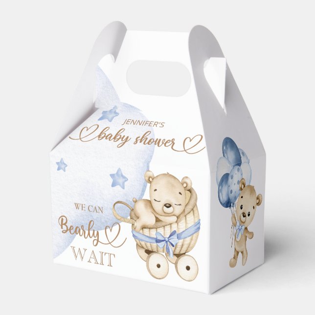 Teddy Bear Baby Boy Baby Shower Favor Box (Front Side)