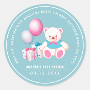 Teddy Bear Baby Boy Baby Shower Favor Stickers