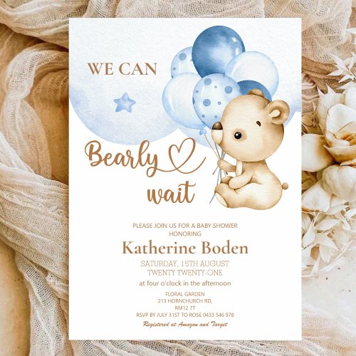 Teddy Bear Baby Boy Baby Shower Invitation 