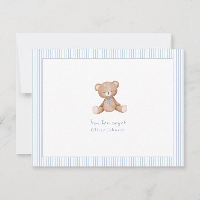 Teddy Bear Baby Boy Baby Shower  Note Card (Front)