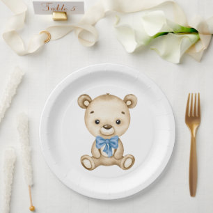 Teddy Bear Baby Boy Baby Shower Paper Plates