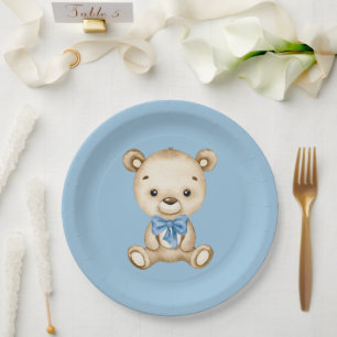 Teddy Bear Baby Boy Baby Shower Paper Plates