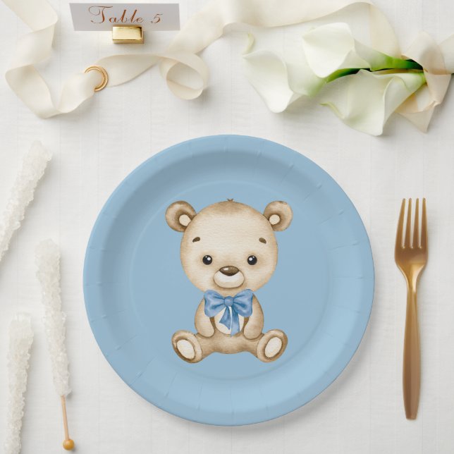 Teddy Bear Baby Boy Baby Shower Paper Plates (Wedding)
