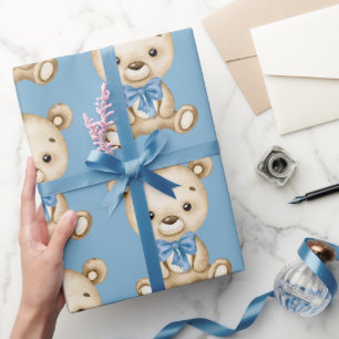 Teddy Bear Baby Boy Baby Shower Wrapping Paper