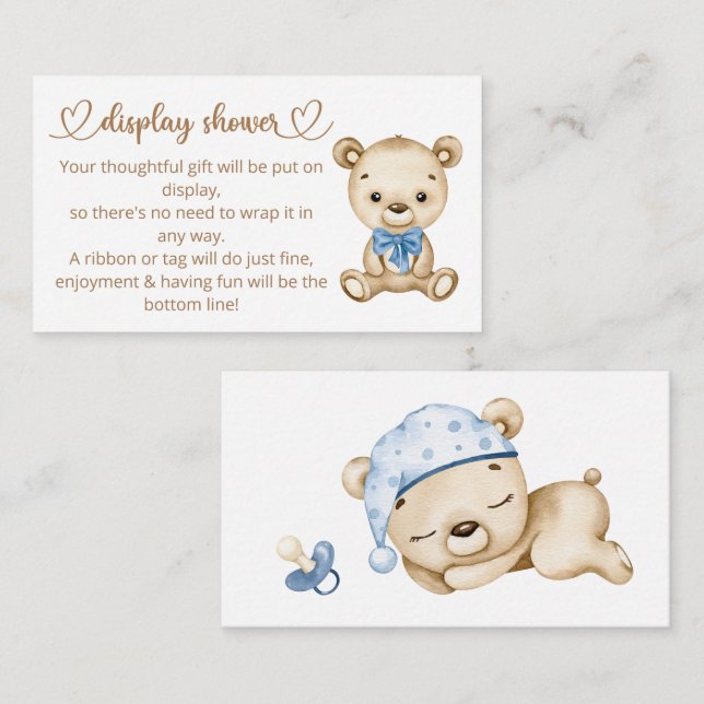 Teddy Bear Baby Boy Bear Baby Shower Enclosure Card (Front/Back)