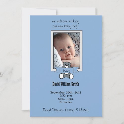 Teddy Bear _ baby boy birth announcement cards