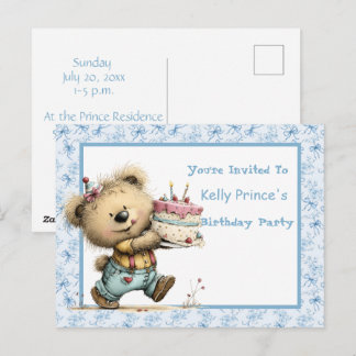 Teddy Bear Baby Boy Birthday Invitation Postcard