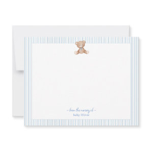 Teddy Bear Baby Boy blue and white border Thank You Card