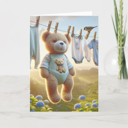 Teddy Bear Baby Boy Congratulations Card