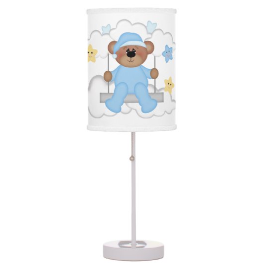 Teddy Bear Baby Boy Moon Stars Kids Nursery Room Table Lamp