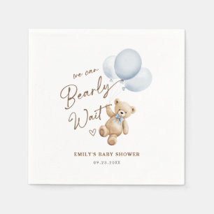 Teddy Bear Baby Boy Shower Blue White Napkins