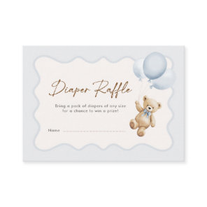 Teddy Bear Baby Boy Shower Diaper Raffle Enclosure Card