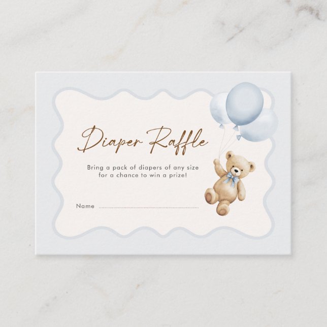 Teddy Bear Baby Boy Shower Diaper Raffle Enclosure Card (Front)