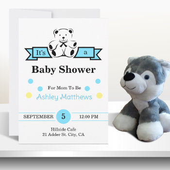 Teddy Bear Baby Boy Shower Invitation by studioart at Zazzle