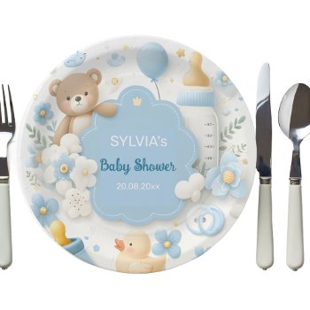 Teddy Bear Baby Boy Shower Paper Plates by nadil2 at Zazzle