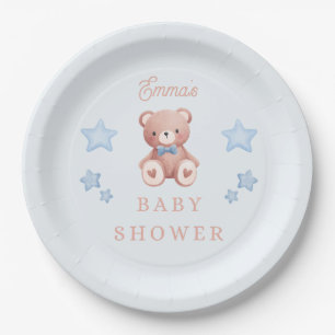 Teddy Bear Baby Boy Shower - Soft Blue Stars Paper Plates