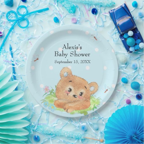 Teddy Bear Baby Boy Theme Paper Plates