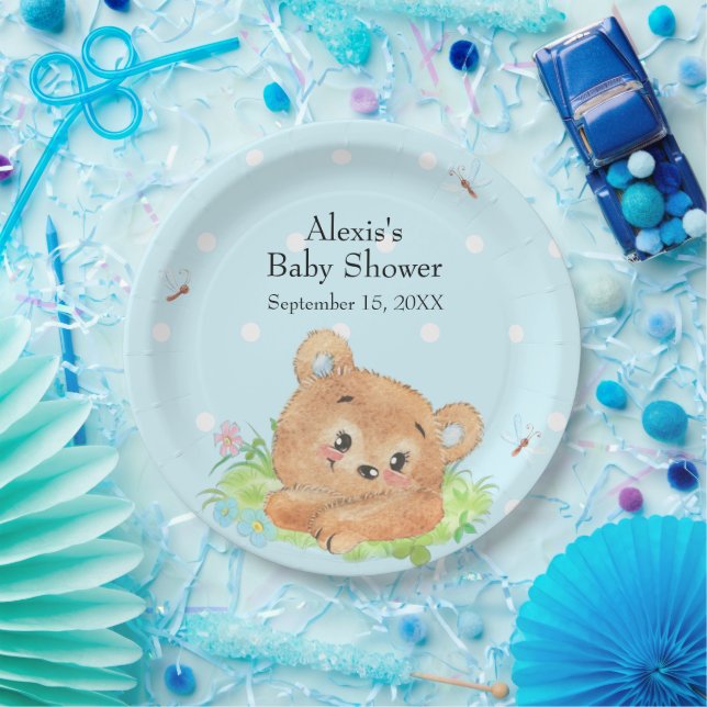 Teddy Bear Baby Boy Theme Paper Plates (Party)
