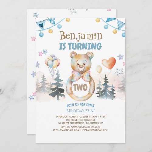 Teddy Bear Baby Boys Birthday Party Invitation