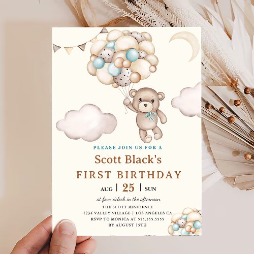 Teddy Bear Baby First Birthday Invitation