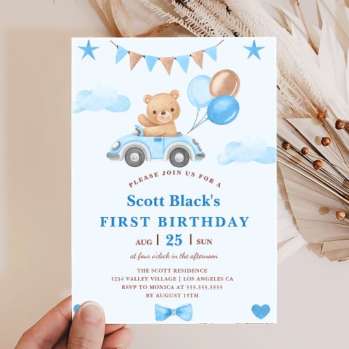 Teddy Bear Baby First Birthday Invitation