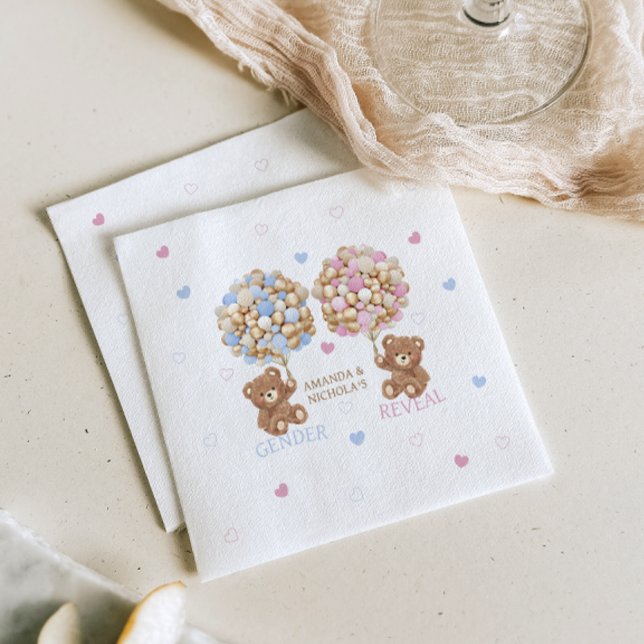 Teddy Bear Baby Gender Reveal Napkins (Creator Uploaded)