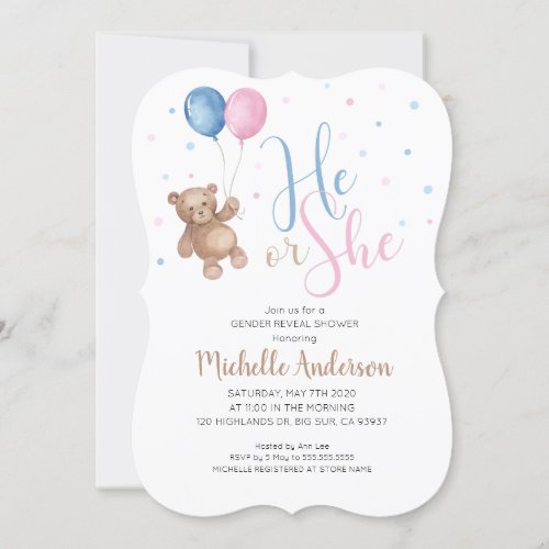 Teddy Bear Baby Gender Reveal Shower Invitation