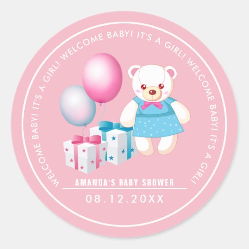 Teddy Bear  Baby Girl Baby Shower Favor Stickers