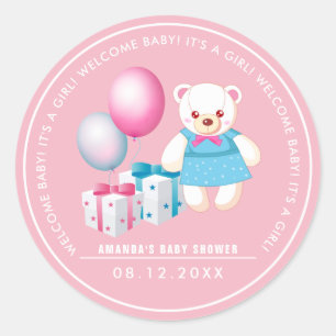 Teddy Bear   Baby Girl Baby Shower Favor Stickers