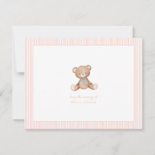 Teddy Bear Baby girl Baby Shower Note Card