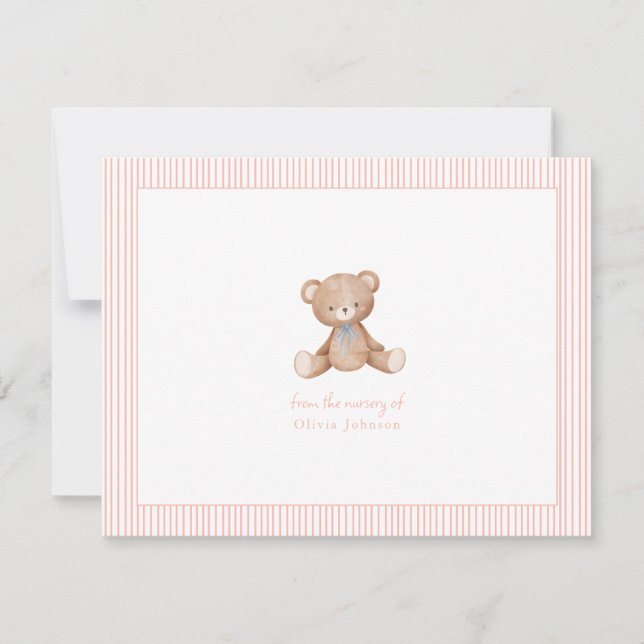 Teddy Bear Baby girl Baby Shower  Note Card (Front)