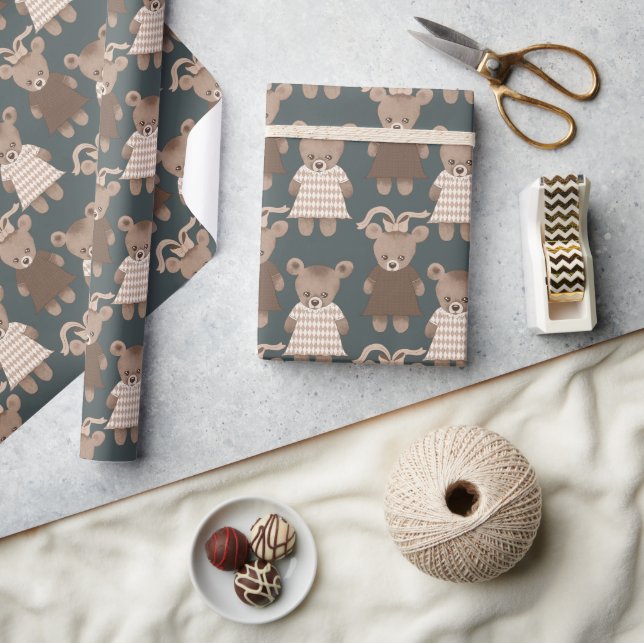 Teddy Bear Baby Girl Baby Shower Wrapping Paper (Crafts)