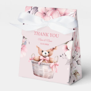 Teddy Bear Baby Girl Pink Flowers Party Elegant Favor Boxes