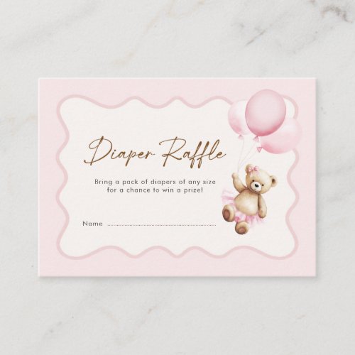 Teddy Bear Baby Girl Shower Diaper Raffle Enclosure Card