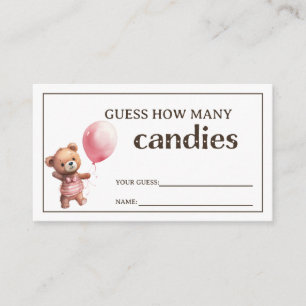 Teddy Bear Baby Girl Shower Guessing Game Enclosure Card