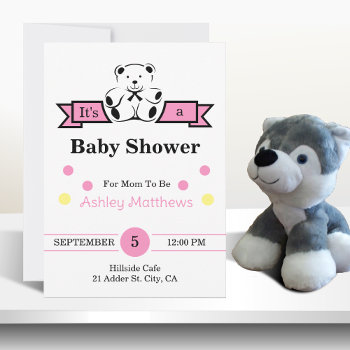 Teddy Bear Baby Girl Shower Invitation by studioart at Zazzle