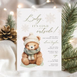 Teddy Bear Baby it's Cold Outside Baby Shower Invitation<br><div class="desc">This design features a cute little teddy bear and subtle snowflakes. Color palette: sage green,  beige and ivory. This "Baby it's Cold Outside" theme baby shower invitation is perfect for the wintertime.</div>