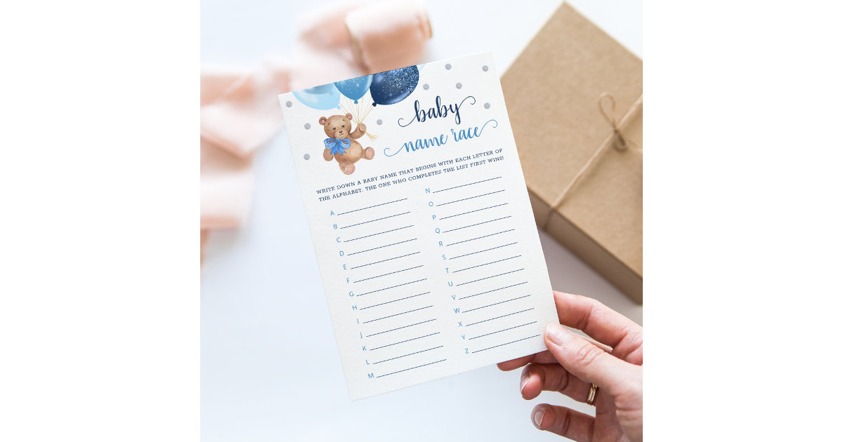 Teddy Bear Baby Name Race Baby Shower Game Card Zazzle