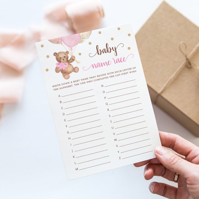 Teddy Bear Baby Name Race Baby Shower Game Card (Creator Uploaded)