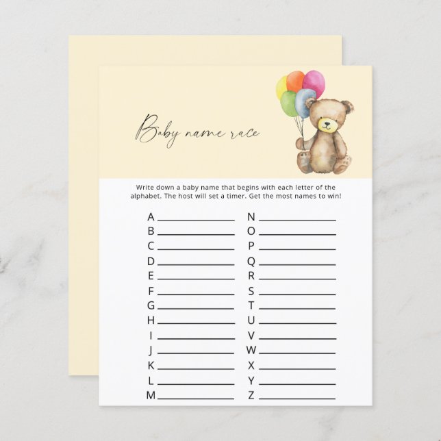 Teddy Bear - Baby name race game (Front/Back)