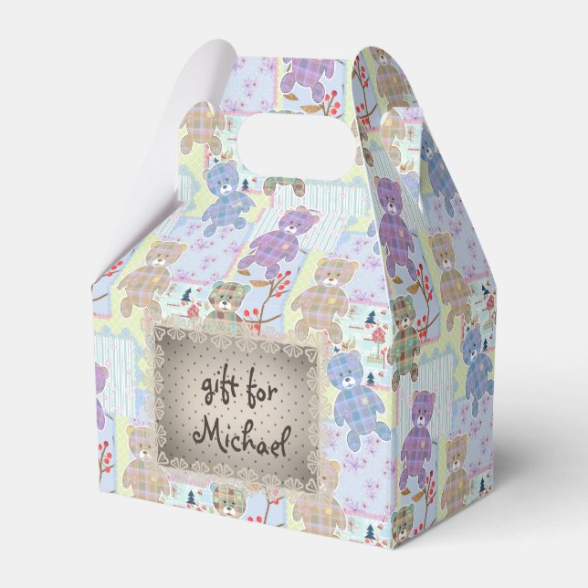 Teddy bear, baby pattern favor boxes (Front Side)