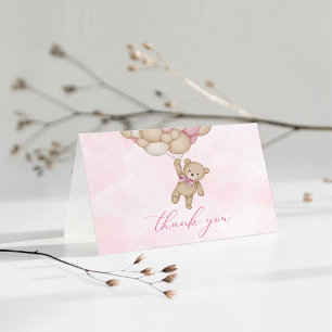 Teddy Bear Baby Pink Letterpress Thank You Card