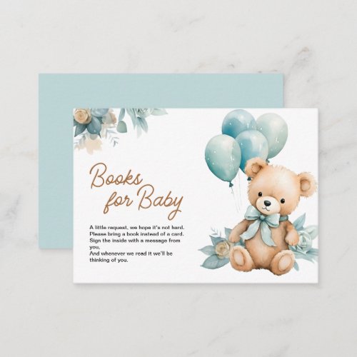 Teddy Bear Baby Shoower Books for Baby Boy Enclosure Card