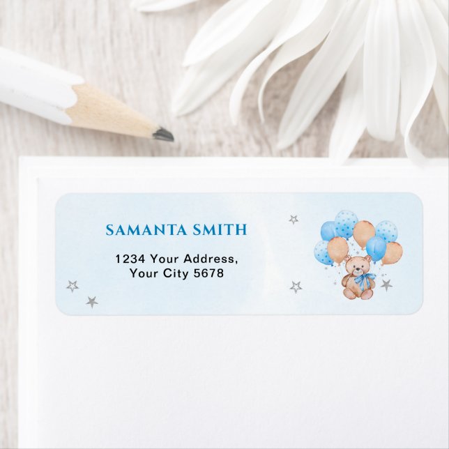 Teddy Bear Baby Shower Address Label (Insitu)