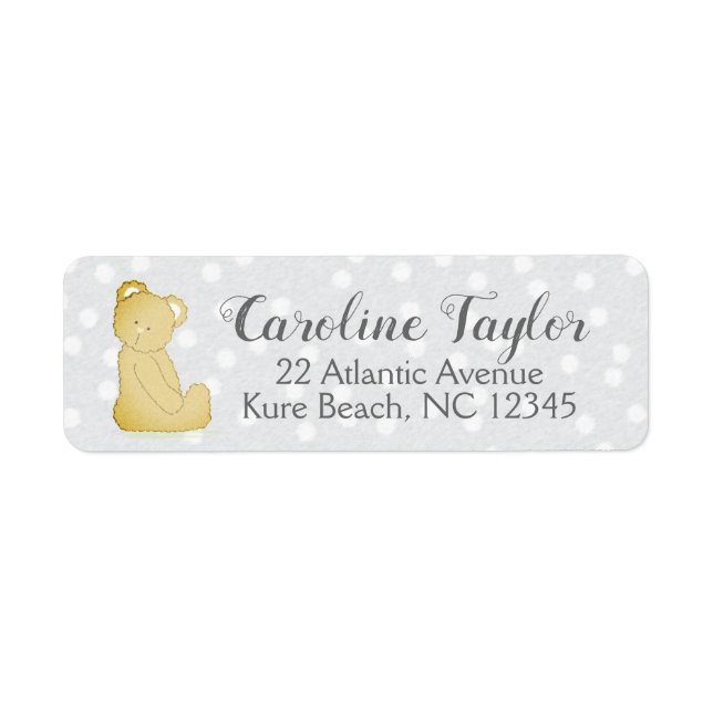 Teddy Bear Baby Shower Address Label gray & brown (Front)